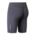 Women's dark gray high-waisted yoga shorts with back view and reflective silver stripe - XS / Gray