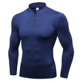 Herren Fitness-Pullover in Dunkelblau mit Viertelreißverschluss, schnelltrocknend, L - 2XL / Marineblau