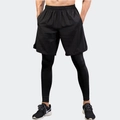 Schwarze 2-in-1 Herren Kompressionshose zum Laufen mit elastischem Kordelzug - S / Schwarz