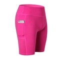 Rose red high-waisted yoga shorts with side pocket and breathable mesh panels - Rose Red