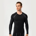 Men's black long sleeve compression shirt with grey raglan seams for gym training - M / Black/Grey Stitch
