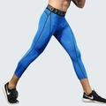 Men's electric blue PRO compression 3/4 leggings with wide elastic branded waistband - S / Blue