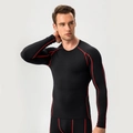Men's black compression long sleeve sports set with red stitching for gym workout - M / Black/Red Stitch
