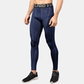 Men's navy blue pro compression pants with high elastic fabric and grey flatlock seams - S / Navy Blue