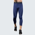 Men's dark blue compression 3/4 leggings with YELPRO elastic waistband for fitness training - S / Navy Blue