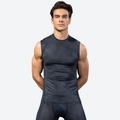Men's dark grey 3D compression set with vest and leggings for gym fitness training - Black