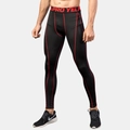 Men's compression tights in black with red flatlock stitching and elastic PRO waistband - Black/Red Stitch