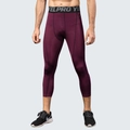 Men's high-stretch compression sports leggings in wine red color with elastic waist - Burgundy