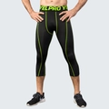 Men's black compression capri pants with neon green stitching and elastic YELPRO waistband - Black/Green Stitch