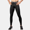 Men's black compression sports leggings with gray PRO elastic waistband for training - Black/Grey Stitch