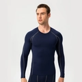 Men's navy blue pro compression long sleeve shirt with grey contrast stitching details - M / Navy Blue
