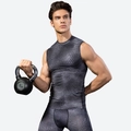 Set fitness compressivo da uomo con stampa serpente 3D canotta e leggings sportivi - S / Motivo a Squame di Serpente