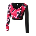 Dames crop top met lange mouwen en rood-zwarte camouflageprint voor fitnessen - S / Camouflage Rood