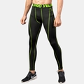 Men's PRO running tights in black with fluorescent green stitching and elastic waistband - Black/Green Stitch