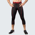 Men's black compression 3/4 pants with red stitching and elastic waistband for training - Black/Red Stitch