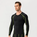 Men's PRO long sleeve compression shirt in black with neon green contrast stitching - M / Black/Green Stitch