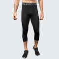 Men's professional black compression leggings for gym and running in 3/4 length crop - Black/Black Stitch