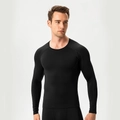 Men's PRO black compression long sleeve shirt with elastic quick-dry fitness fabric - S / Black/Black Stitch