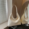 Elegante bolso hobo de hombro trenzado blanco crema con correa de cuero de calidad - Blanco