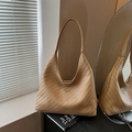 Bolso hobo tejido beige de gran capacidad con correa suave para el hombro para uso diario - Caqui