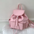 Sac à dos chic en cuir PU rose avec fermeture à cordon et boucles argentées élégantes - Rose