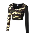 Lange mouwen crop top voor dames met groene camouflage en zwart asymmetrisch ontwerp - S / Bruinachtig Groene Camouflage