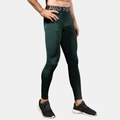 Men's dark green PRO compression sports pants with elastic logo waistband and stretchy fabric - Dark Ink Green