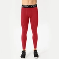 Men's high-stretch red sports compression leggings with black PRO elastic waistband - Red