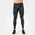 Men's PRO compression leggings in dark grey camouflage pattern with elastic waist - Camo Black