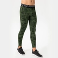 Men's Pro compression running pants featuring dark green camouflage and elastic waistband - Camo Green