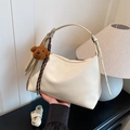 Minimalist cream white underarm shoulder bag with teddy bear charm and adjustable strap - With Charm / White