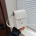 Mini sac à bandoulière blanc avec texture tissée, gland en cuir et détails argentés - Blanc
