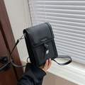 Sac bandoulière noir moderne avec motif tissé matelassé et fermoir rotatif argenté - Noir