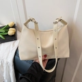 Sac sous le bras blanc cassé minimaliste avec œillets argentés et cuir PU souple - Sans pendentif / Blanc