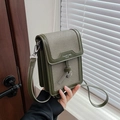Deep green vertical crossbody phone bag featuring canvas texture and leather trim - Dark Green
