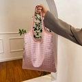 Pink rhinestone tote bag with sparkling crystal mesh and elegant leather handles - Pink