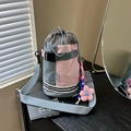 Pink and gray checkered bicycle water bottle bag with floral pendant and adjustable strap - With Charm / Pink