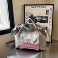 Bolso tote de nailon gris y rosa con correa ajustable para hombro de mujer - Gris
