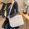 White canvas ita bag with star plushies and clear window, cute messenger style crossbody - With Star Badge / White