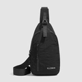 Black nylon crossbody chest bag with textured fabric and adjustable buckle strap - Black