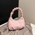 Pink ruched handle hobo bag with fashion text, versatile chain strap design - Pink Without Pendant