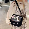 Stylish black commuter crossbody bag with transparent star-filled pocket and Getlucky print - With Star Badge / Black