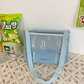 Light blue ita bag with clear window, white lace trim and Getlucky embroidery for summer - No Star Badge / Blue