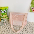 Pink high-capacity crossbody ita bag with lace trim and clear PVC display window - No Star Badge / Pink