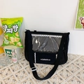 Black high-capacity itabag with lace-trimmed clear PVC window for daily commuting - No Star Badge / Black
