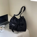 Borsa a secchiello nera in nylon impermeabile con coulisse e tasche multiple pratiche - Nero