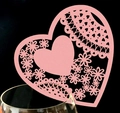 Pink heart laser-cut wine glass card with floral patterns for weddings and parties - Pink