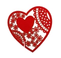 Laser-cut red heart wine glass cards for weddings with intricate floral lace patterns - Pearlescent Red
