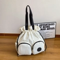 Sac fourre-tout blanc à cordon, texture plissée et deux poches zippées sur anses noires - Blanc Cassé Petit