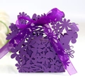 Elegant purple laser-cut floral candy gift box with a matching satin ribbon bow - Dark Purple